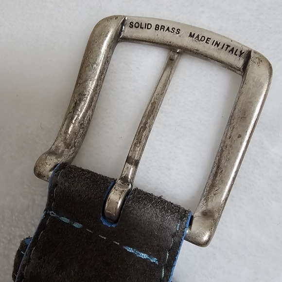 W. Kleinberg Gray Suede Blue Trim Detaial Genuine Leather Lined Luxury Belt USA - Picture 11 of 16